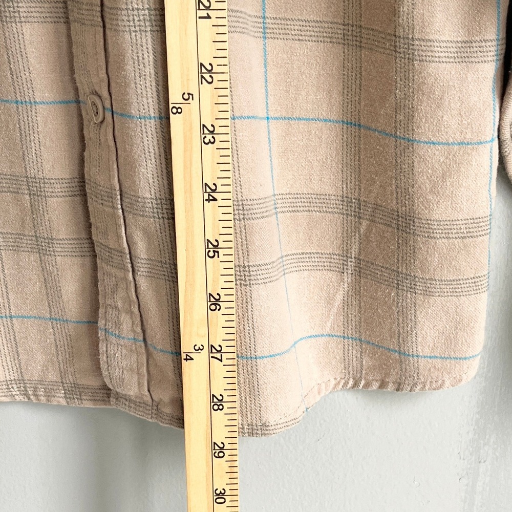 Fintech Mens Long Sleeve Plaid Flannel Button Down Shirt Tan Blue Size M - Picture 5 of 9